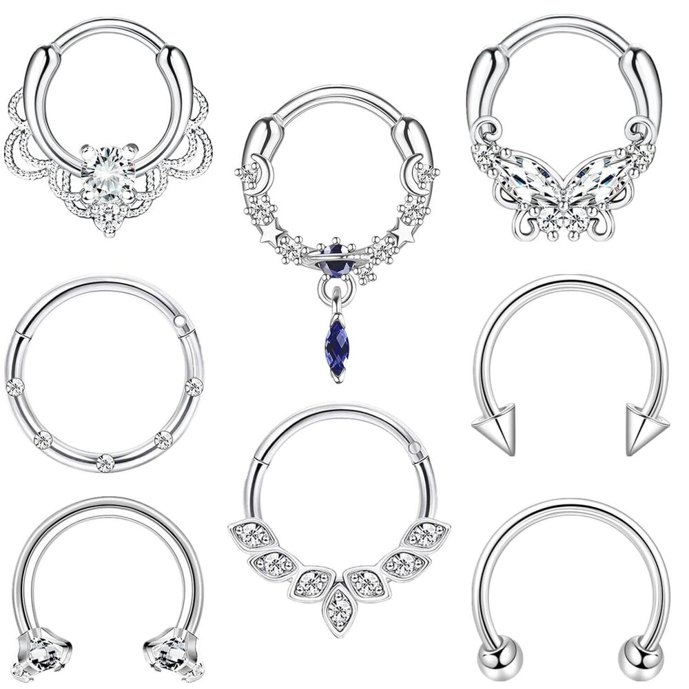 8Pcs Septum Rings 16G Septum Daith Piercing Jewelry 8mm 10mm Hoop Nose Ring